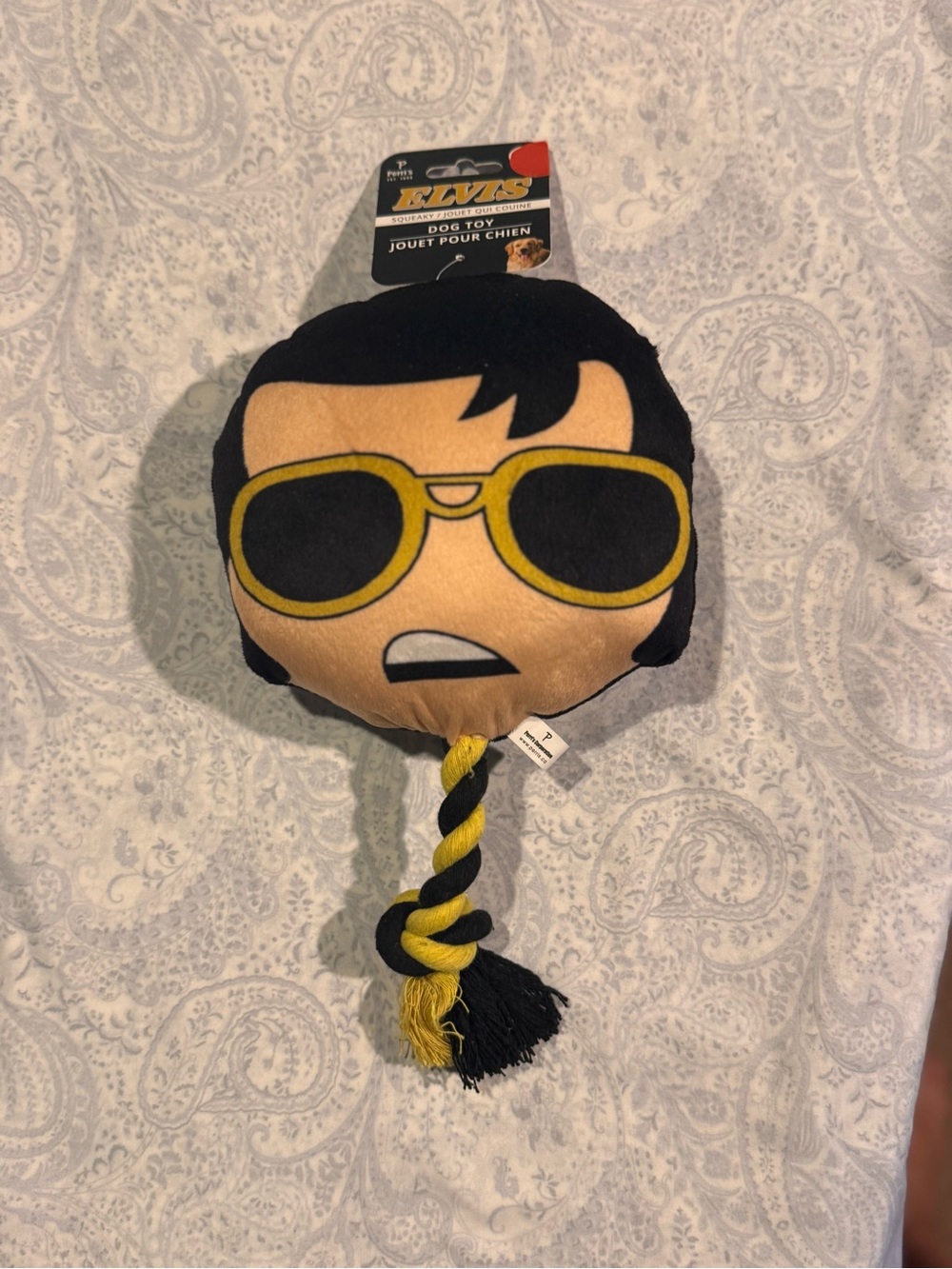 Elvis Plush Squeaky Rope Tug Dog Toy Medium